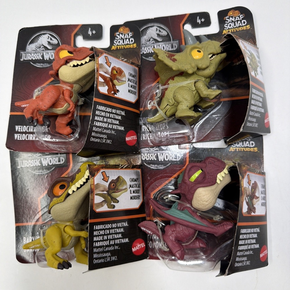 Jurassic World Snap Squad Attitudes Lot Of 4 2.5" Dinosaurs Mattel Triceratops